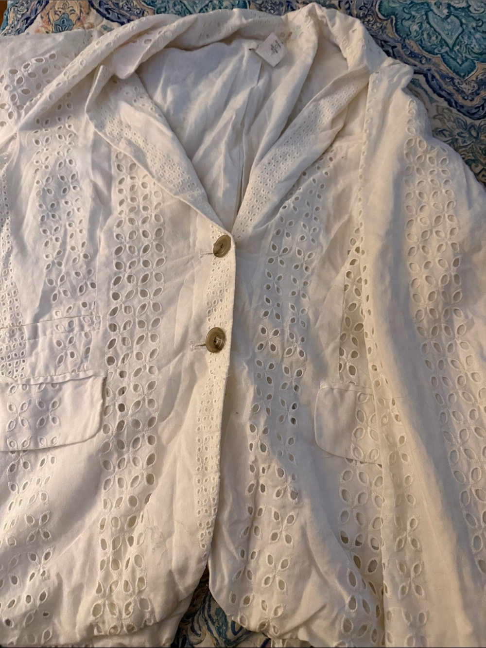 J. Crew White Eyelet Linen Blazer